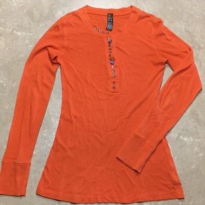 Free People Pumpkin Orange embellished Henley